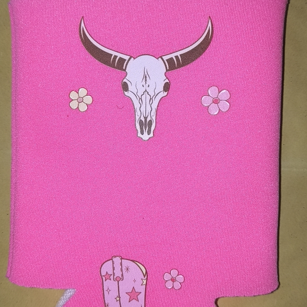 Pink Western Skull Can Cooler